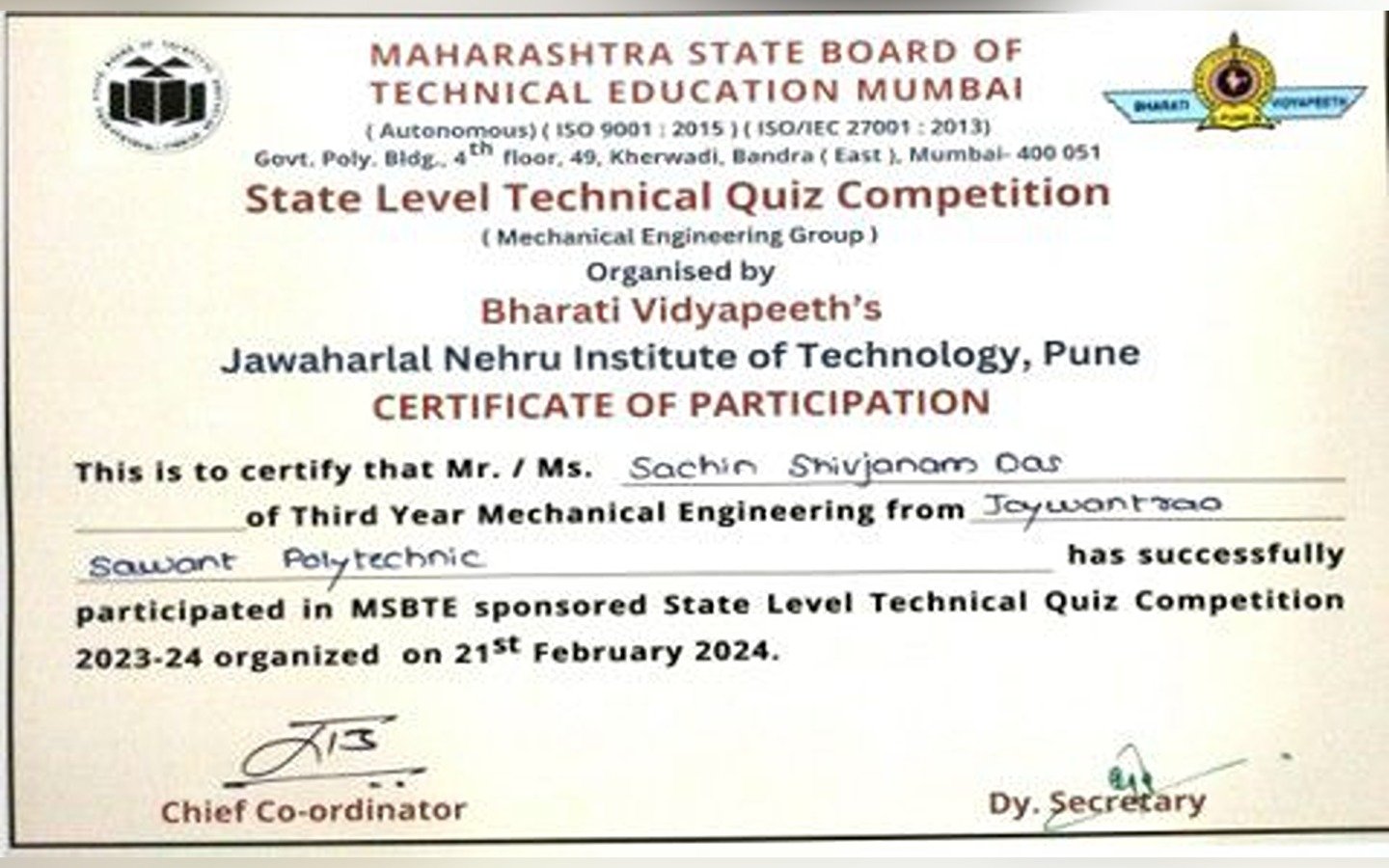 MSBTE Sponsored State Level Technical Quiz Competition 2024