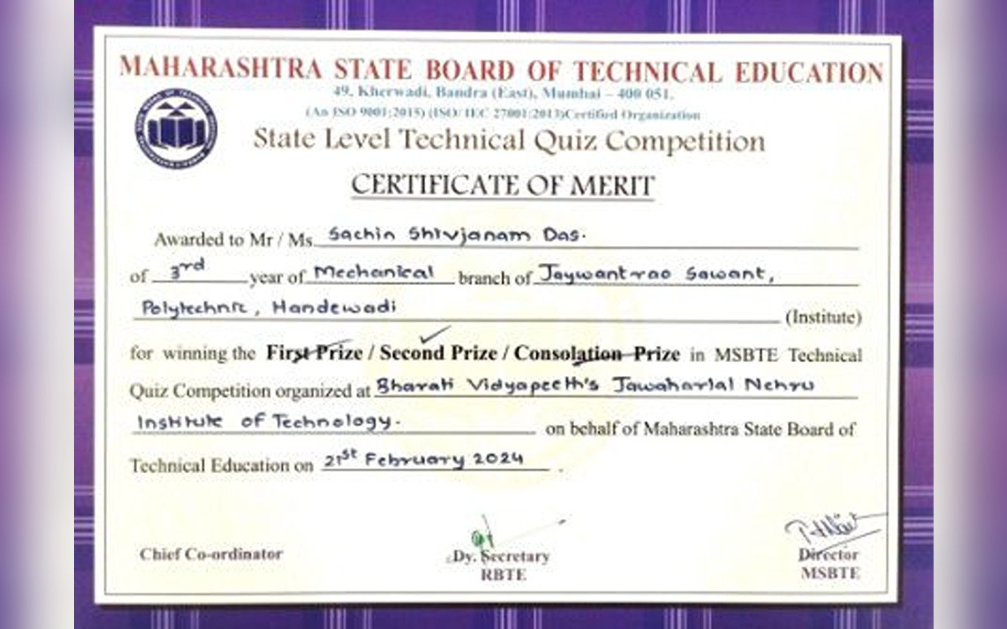MSBTE Sponsored State Level Technical Quiz Competition 2024