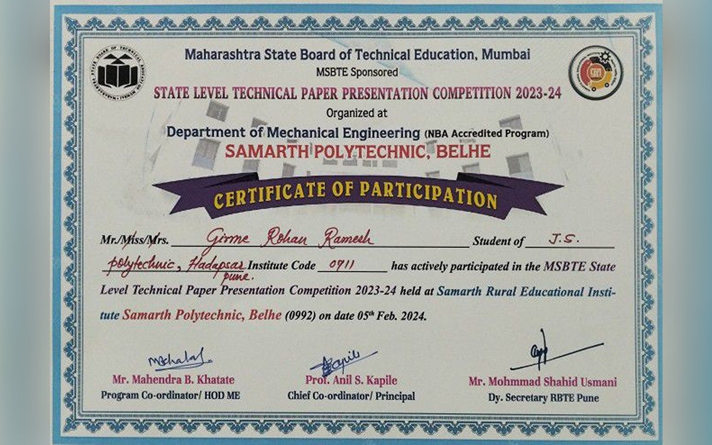 MSBTE Technical Paper Presentation Competition 2023-24