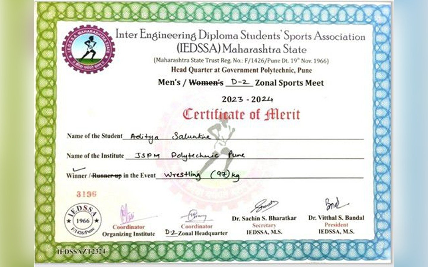 MSBTE Zonal (D-2) sports organized by Inter Engineering Diploma Students Sports Association (IEDSSA) Maharashtra State.