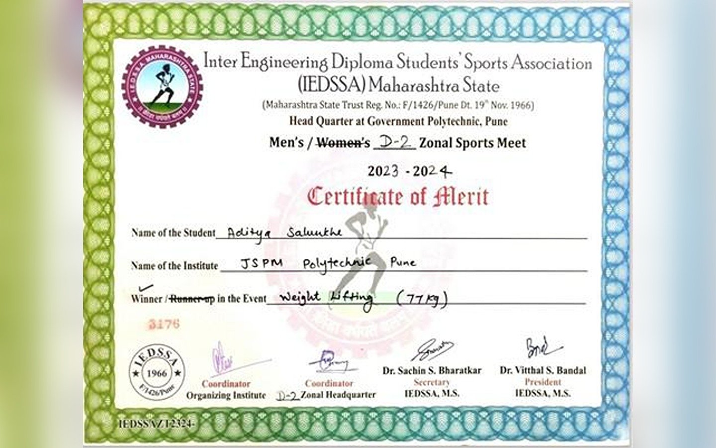 MSBTE Zonal (D-2) sports organized by Inter Engineering Diploma Students Sports Association (IEDSSA) Maharashtra State.