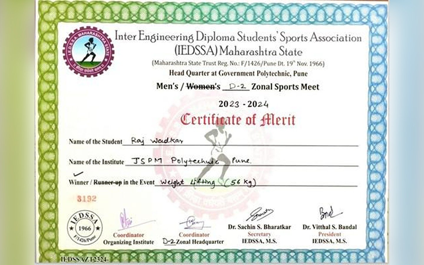 MSBTE Zonal (D-2) sports organized by Inter Engineering Diploma Students Sports Association (IEDSSA) Maharashtra State.