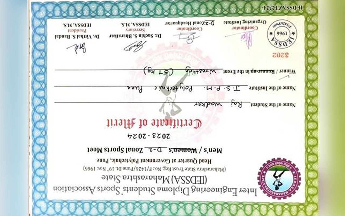 MSBTE Zonal (D-2) sports organized by Inter Engineering Diploma Students Sports Association (IEDSSA) Maharashtra State.