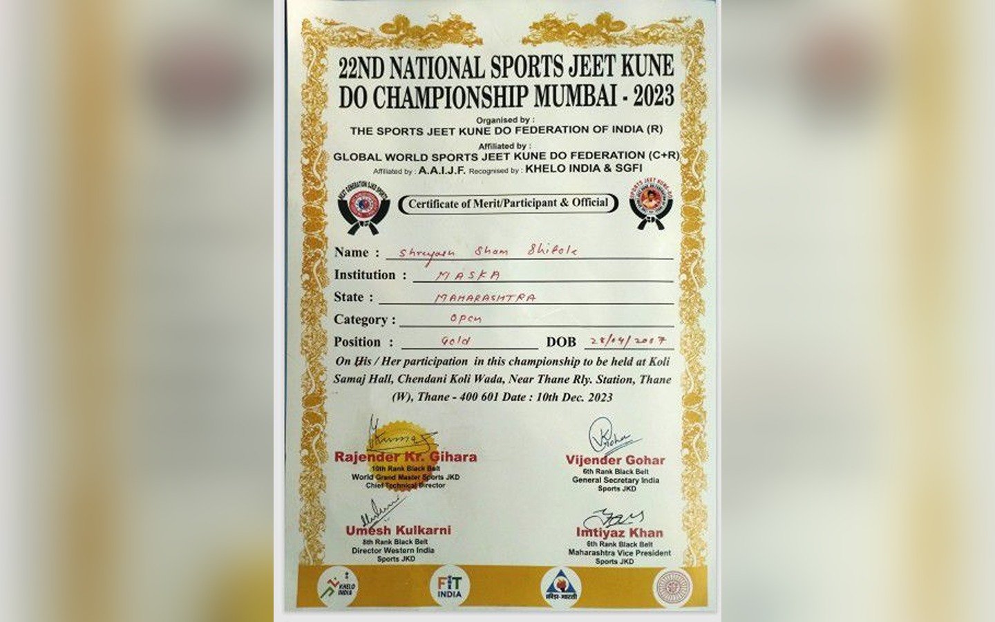 22nd national sports Jeet Kune Do champion ship Mumbai -2023